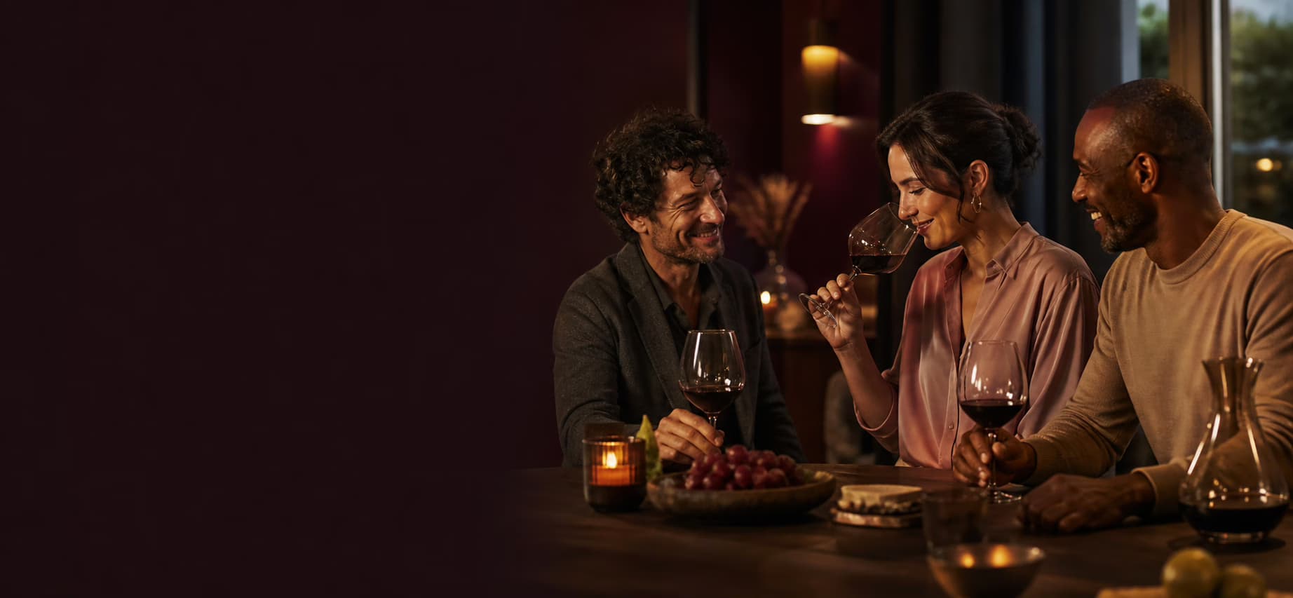 Drei Freunde entdecken gemeinsam einen Wein