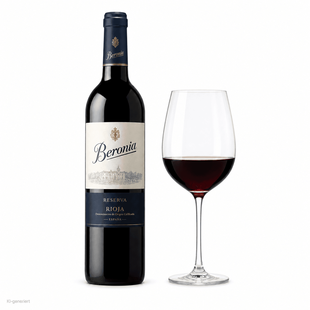 Beronia Reserva Rioja – Flasche mit Weinglas