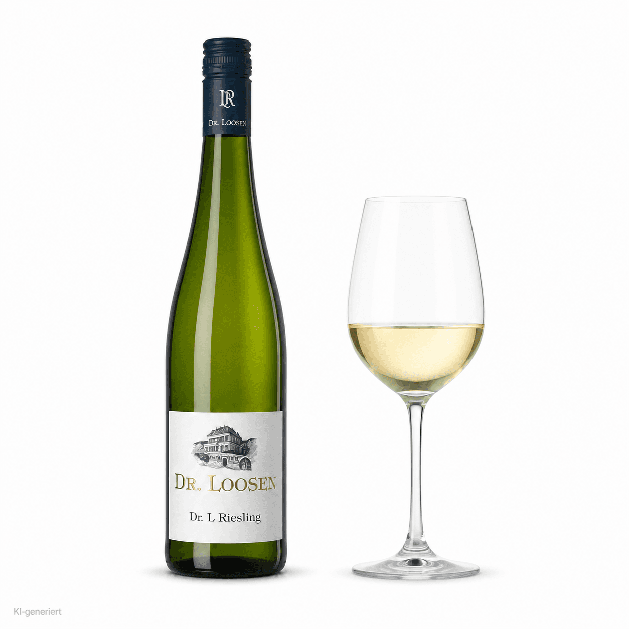 Dr. L Riesling – Flasche mit Weinglas