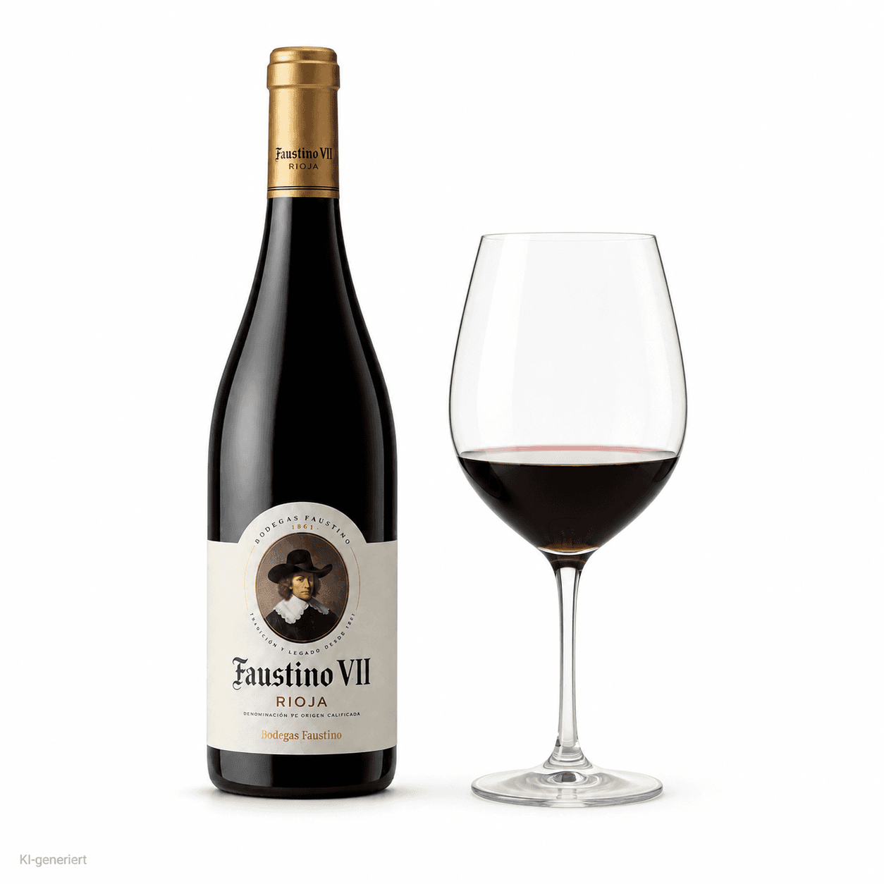 Faustino VII Rioja – Flasche mit Weinglas