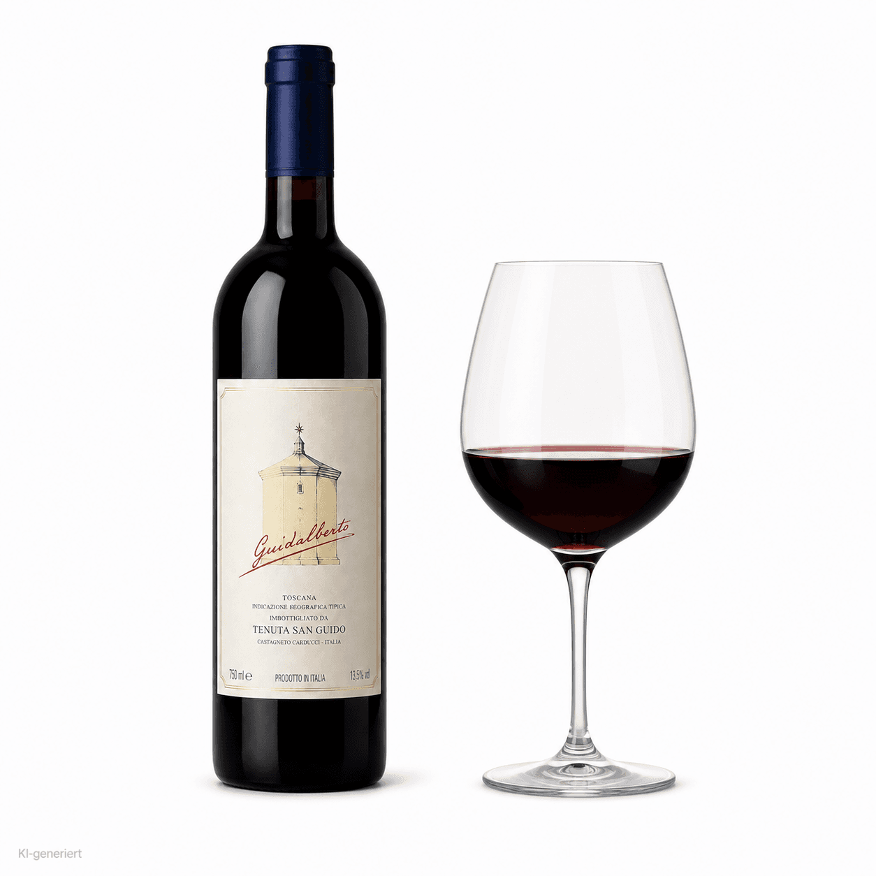 Guidalberto – Flasche mit Weinglas