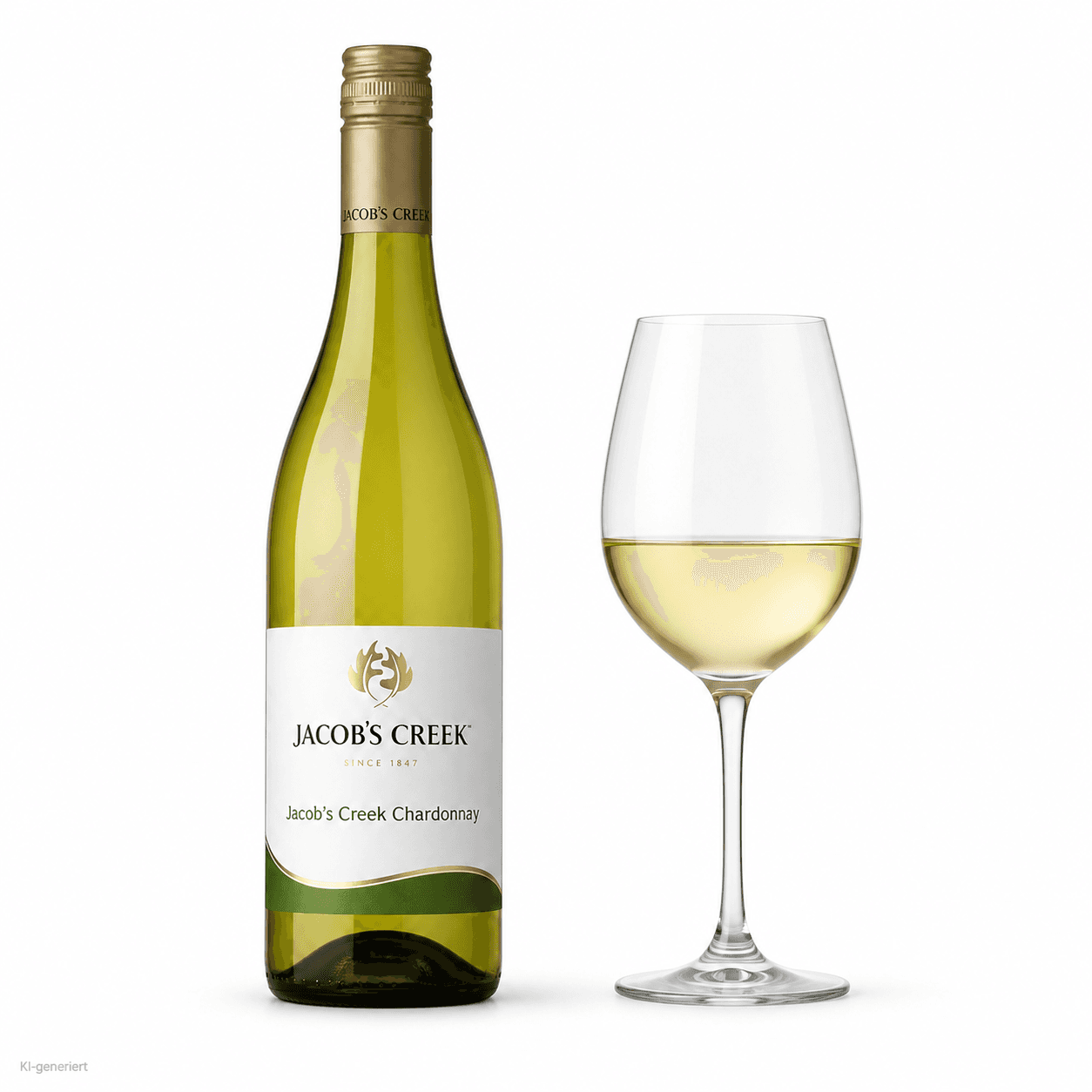 Jacob’s Creek Chardonnay – Flasche mit Weinglas