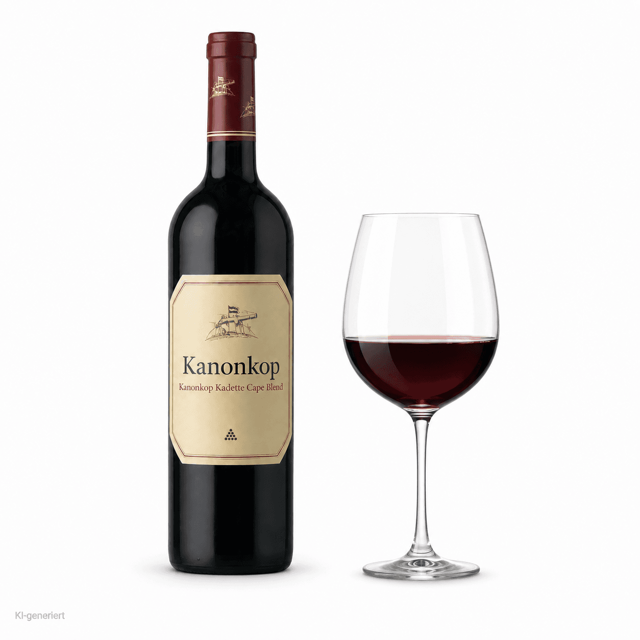 Kanonkop Kadette Cape Blend – Flasche mit Weinglas