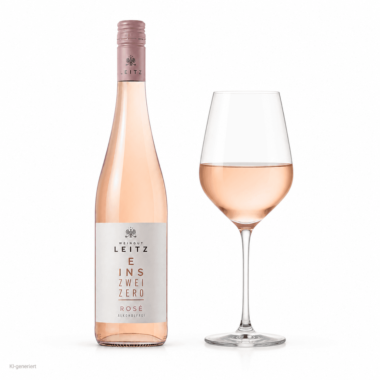 Leitz Eins-Zwei-Zero Rosé alkoholfrei – Flasche mit Weinglas