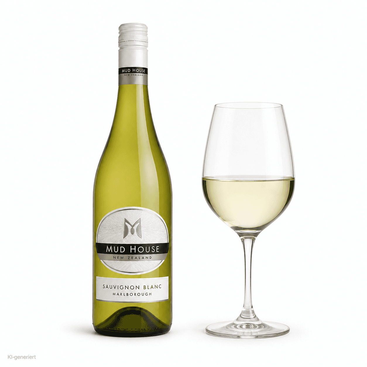 Mud House Sauvignon Blanc – Flasche mit Weinglas