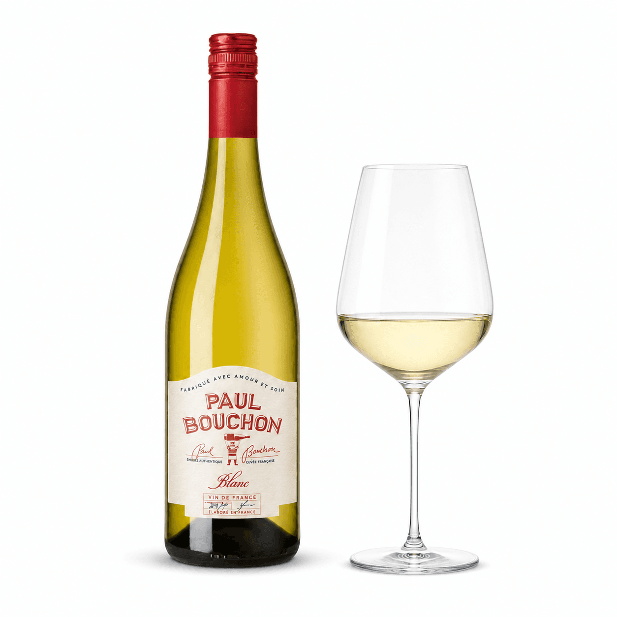 Paul Bouchon Blanc – Flasche mit Weinglas