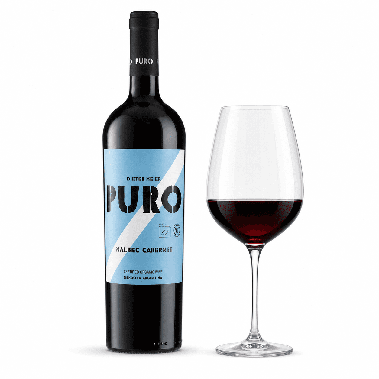Puro Malbec Cabernet Bio 2024 – Flasche mit Weinglas