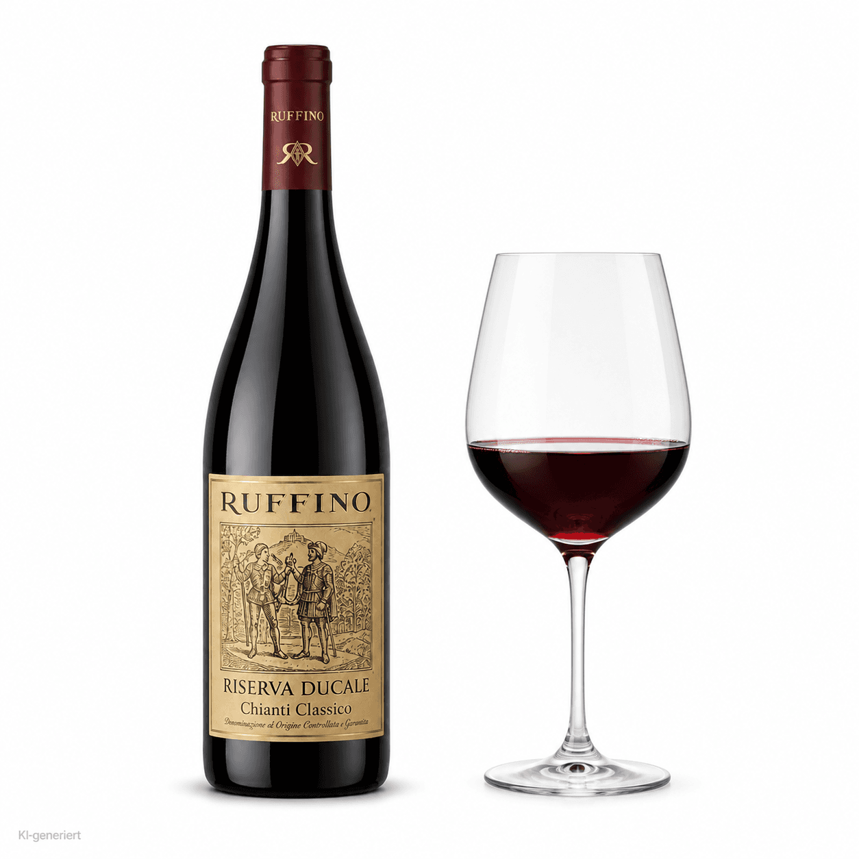 Ruffino Riserva Ducale Chianti Classico – Flasche mit Weinglas