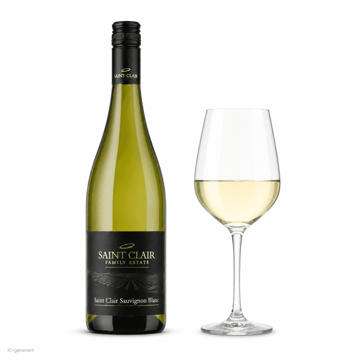 Saint Clair Sauvignon Blanc – Flasche mit Weinglas