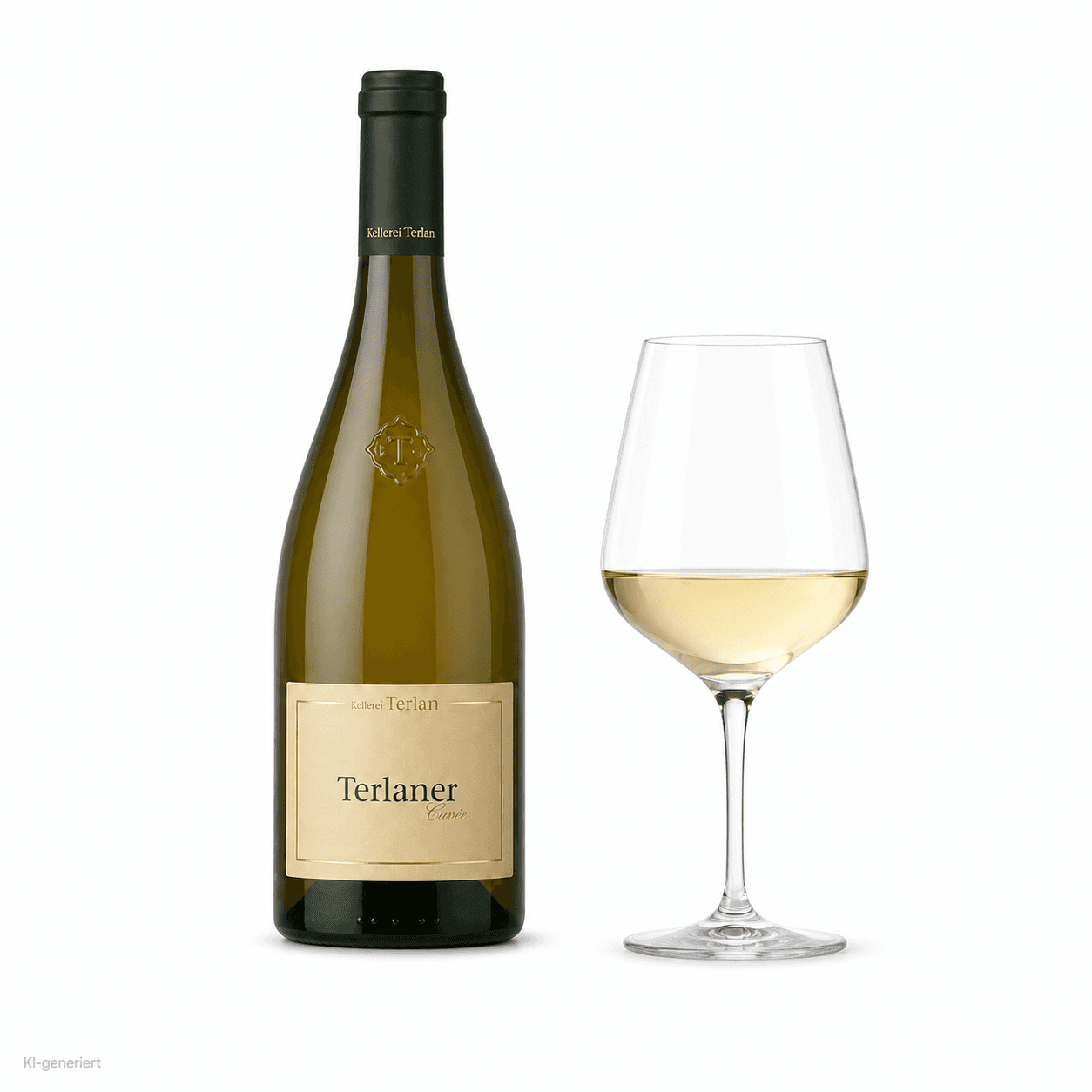 Terlaner Cuvée – Flasche mit Weinglas