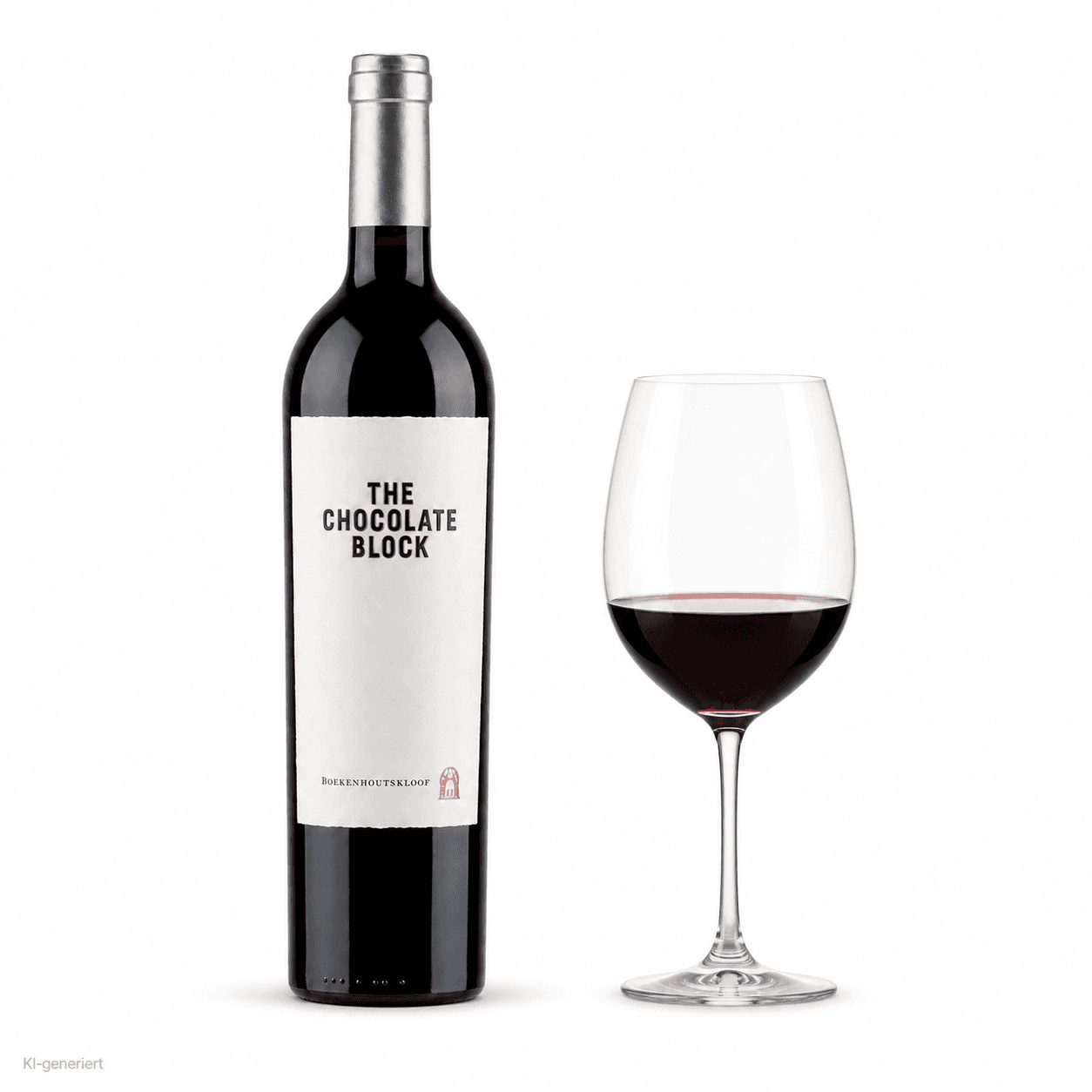 The Chocolate Block – Flasche mit Weinglas