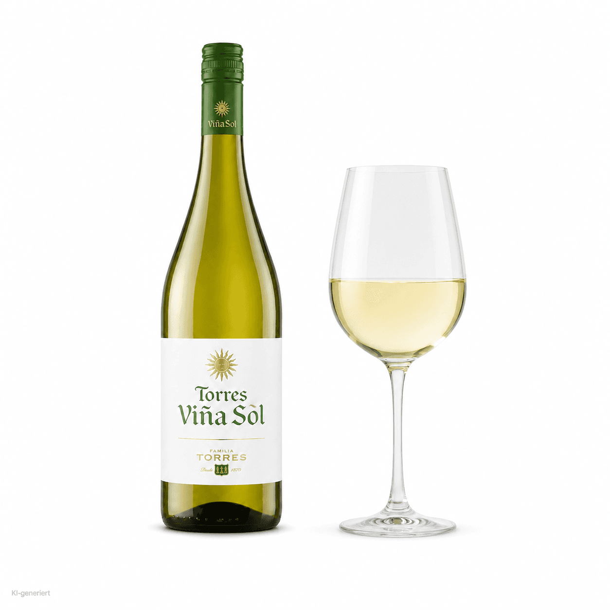 Torres Viña Sol – Flasche mit Weinglas