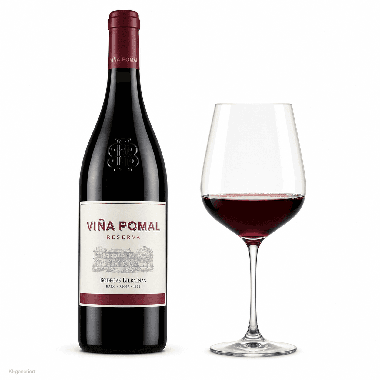 Viña Pomal Reserva – Flasche mit Weinglas